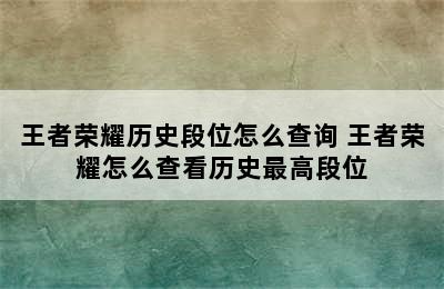 王者荣耀历史段位怎么查询 王者荣耀怎么查看历史最高段位